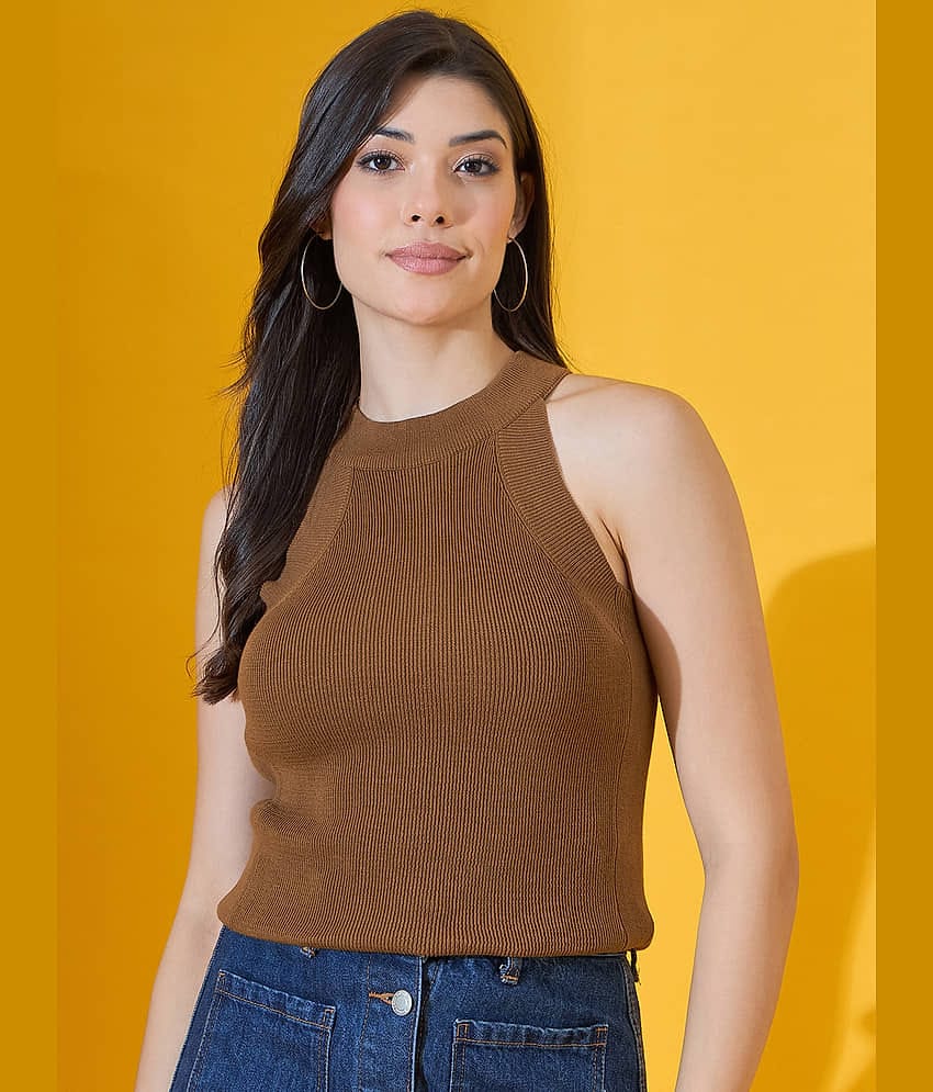 98 Degree North Women Cotton Round Neck Pullover ( Brown )