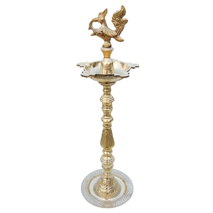Brass Table Decor Mahabharat Oil Lamp, Deepak  - Antique Brass Deepak for Worship, Height : 22.5 Inch (FMAS686 D)