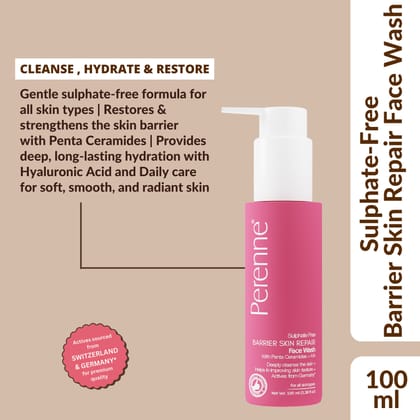 Perenne Sulphate Free Barrier Skin Repair Face Wash With 5 Essential Ceramides & Hyaluronic Acid | Improves skin texture | Repairs and strengthens the skin barrier | Dermatologically tested | Gen