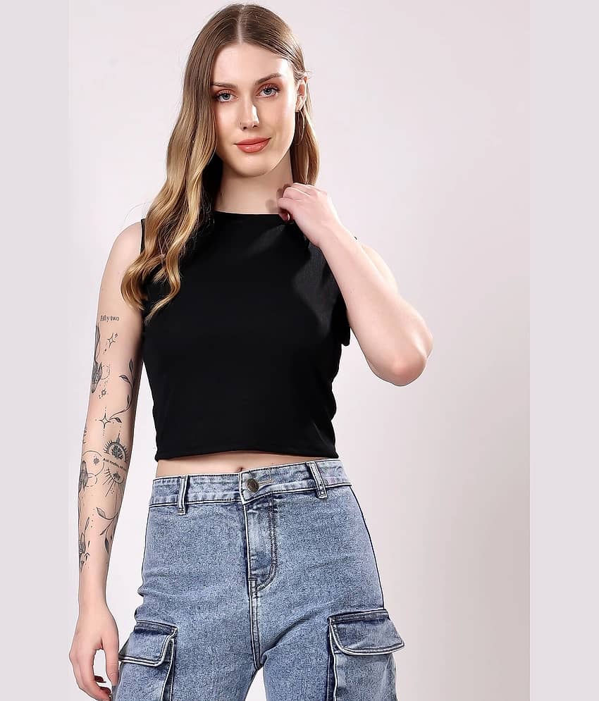 LONDON HILLS Women's Cotton Blend Crop Top ( Black )