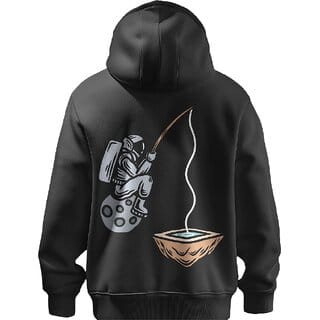 BULL CLOTHING Astronaut Fishing Graphic Black Hoodie  Stylish, Durable, and Comfortable Sweatshirt for Men (XXL)
