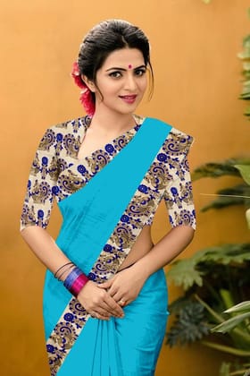 Pleasant Sky Blue Colored Festive Wear Woven Chanderi Silk Saree