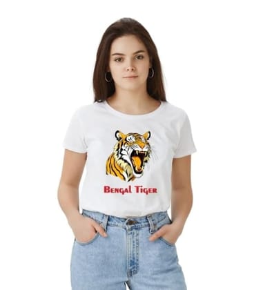 Women's Polyester Solid Printed Round Neck Half Sleeve T-Shirt (White, L)-PID55655