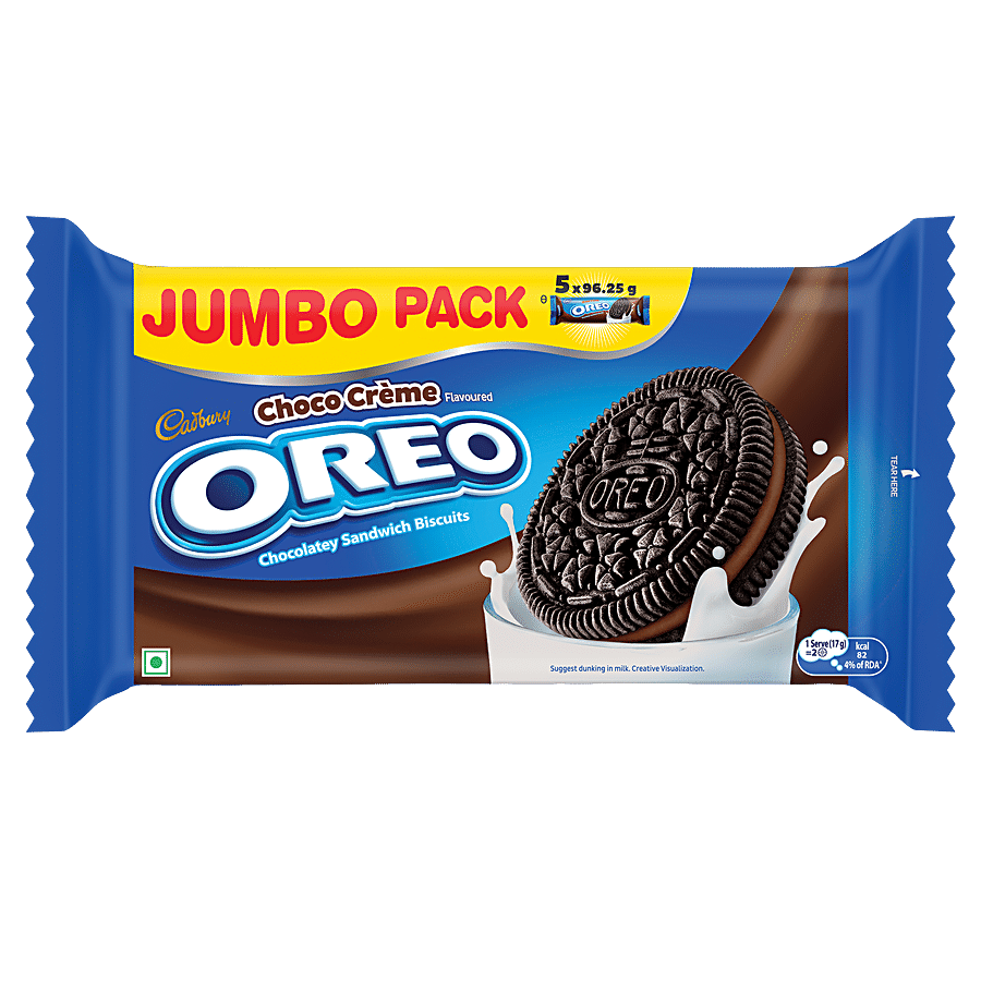 Cadbury Oreo Choco Creme Sandwich Biscuit, 481.25 g (5 packs x 96.25 g each)
