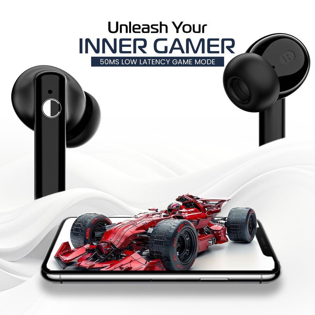 Cellecor BroPods C105 Tune TWS |45H Playtime, ENC, 5.3v, IPX5, 50ms Low Latency Gaming Bluetooth-Black