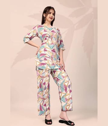 KAHARA Women Printed Tunic With Palazzos Co-Ord Set ( Pink )