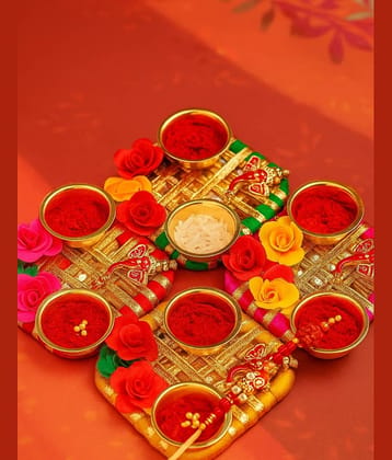 Koogly Ganpati Haldi Kumkum Stand with Roli Stick for Temple/Rakhi/Home/Return Gift Steel (1 Pieces) Multicolor