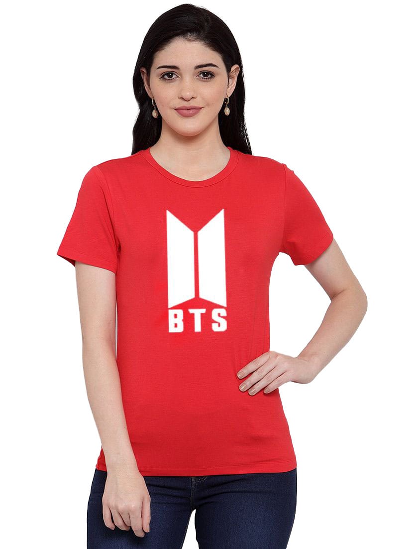 Women's Cotton Blend Bts Print Printed T-Shirt S (Red)