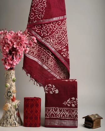 Linen Cotton Suits  Bagru Hand Block Printed Linen Suits With Zari BorderSize:-Top & Dupatta:- Linen Cotton  (2.50+2.50) mtrsBottom :-Cotton 2.50 mtrs