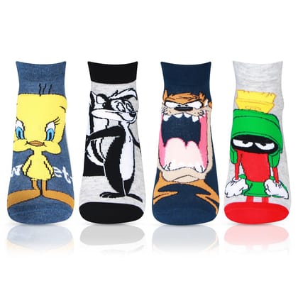 Looney Tunes Ankle Cotton Socks For Kids - Pack Of 4 Assorted 3-5 Years