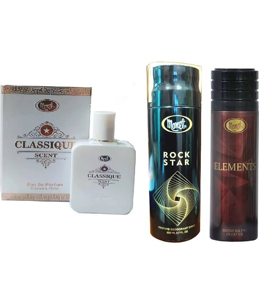 Monet - CLASSIQUE 50ML ,ROCK STAR 200ML ,ELEMENTS  200ML Eau De Parfum (EDP) For Unisex 450 ( Pack of 3 )