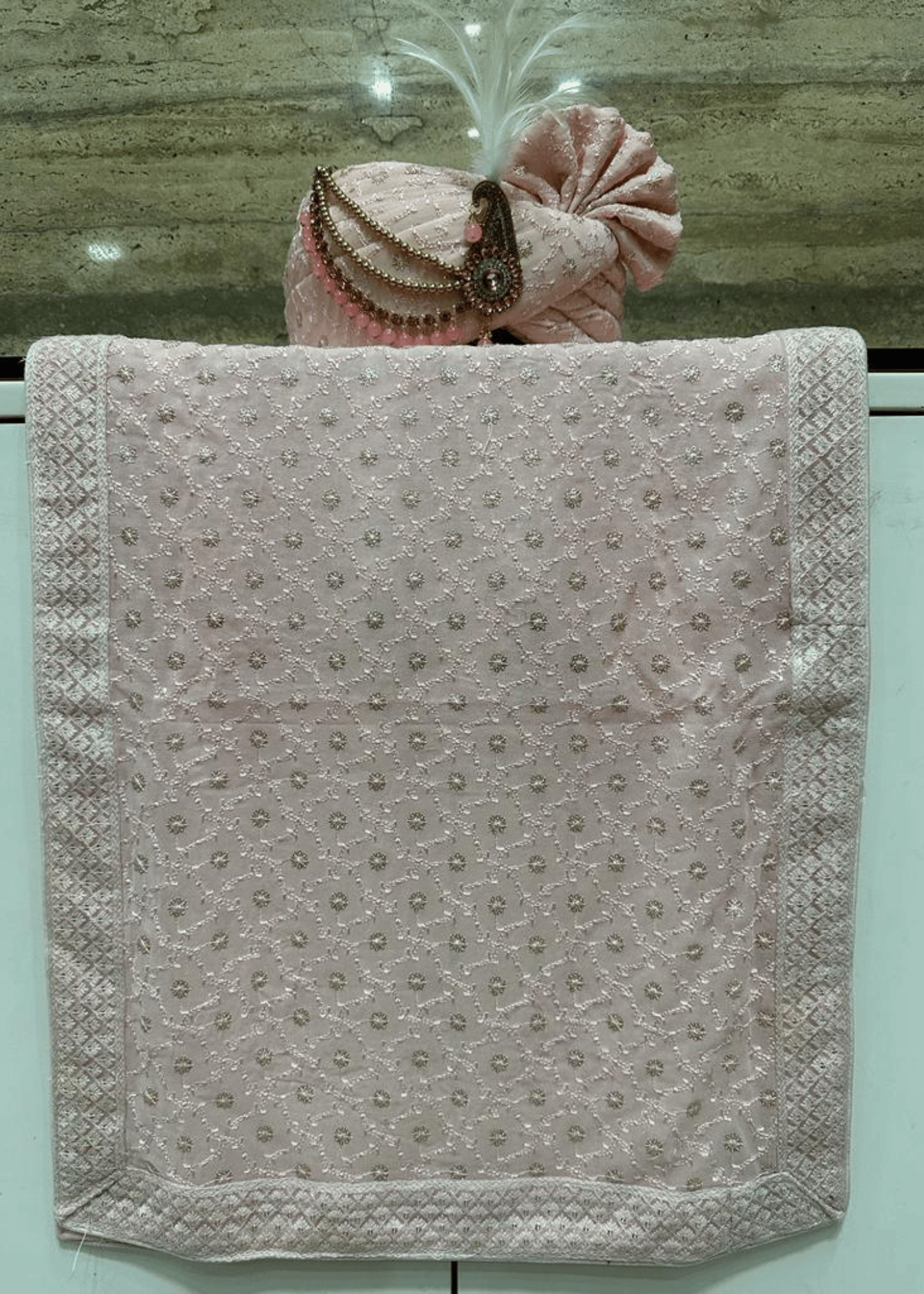 PINK GEORGETTE CHICKEN SAFA DUPATTA SET (  ONFOAM PATTERN)