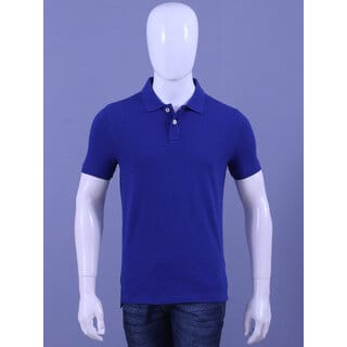 Men's Blue Enzyme Finish Solid Polo T-Shirt