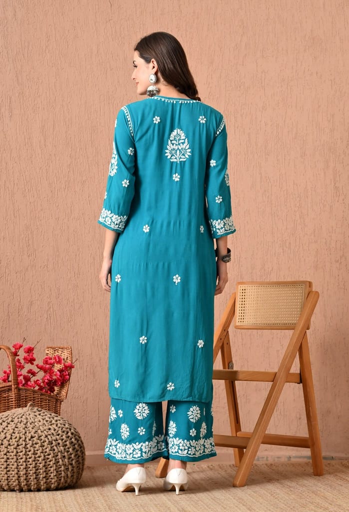 Hand Embroidered Chikankari 3d Work Plazo Set