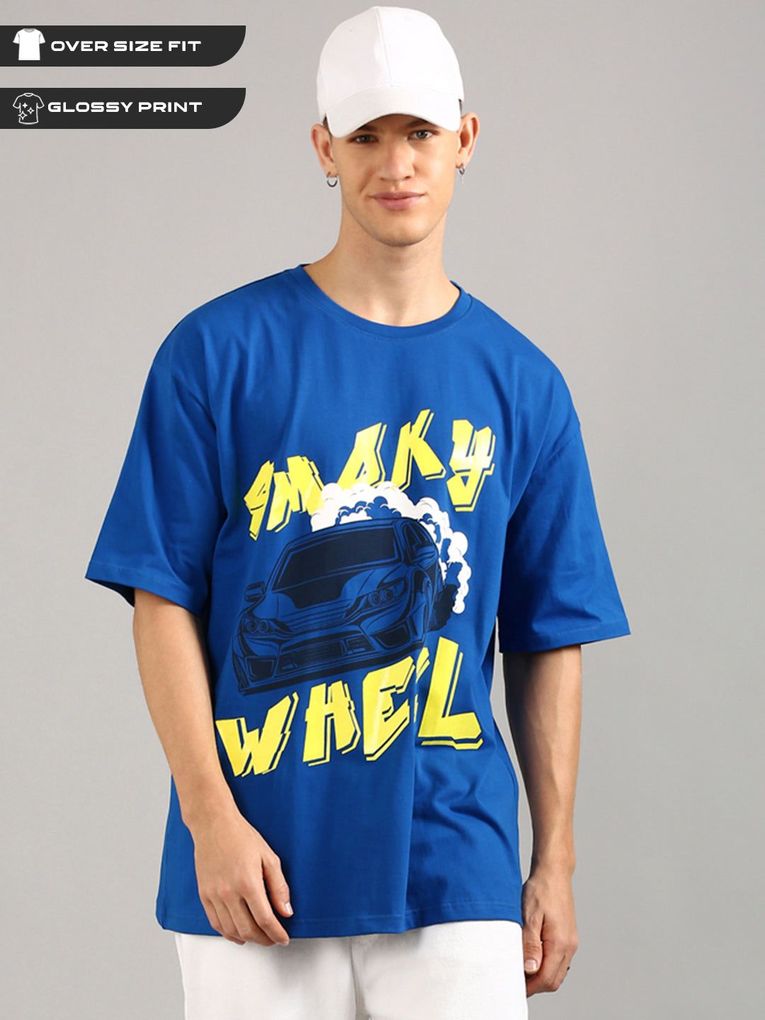 Royal Blue Oversized Glossy Printed T-shirt-S