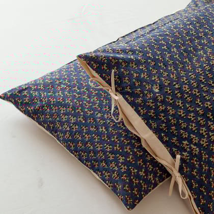 Block Print Pillow Case Set of 2 - 18x27-Navy Blue, Maroon & Beige / 100% Cotton / 18 x 27 Inches