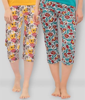 Zebu - Multicolor Cotton Blend Regular Fit Women's Capri  ( Pack of 2 )