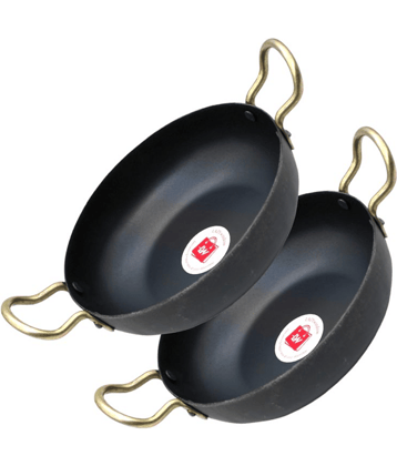 LAZYWINDOW Iron Kadhai Iron No Coating Roasting Pan ( Pack of 2 )