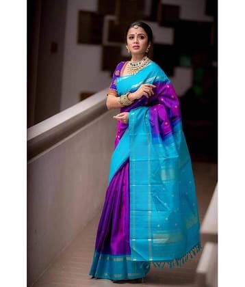 fab woven Art Silk Woven Kanjeevaram Sarees With Unstitched Blouse Piece ( Purple )