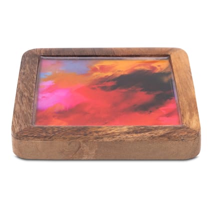 Wooden Square Coasters with Red Abstract Print Design Set of 2 Wooden Square Coasters with Red Abstract Print Design Set of 2