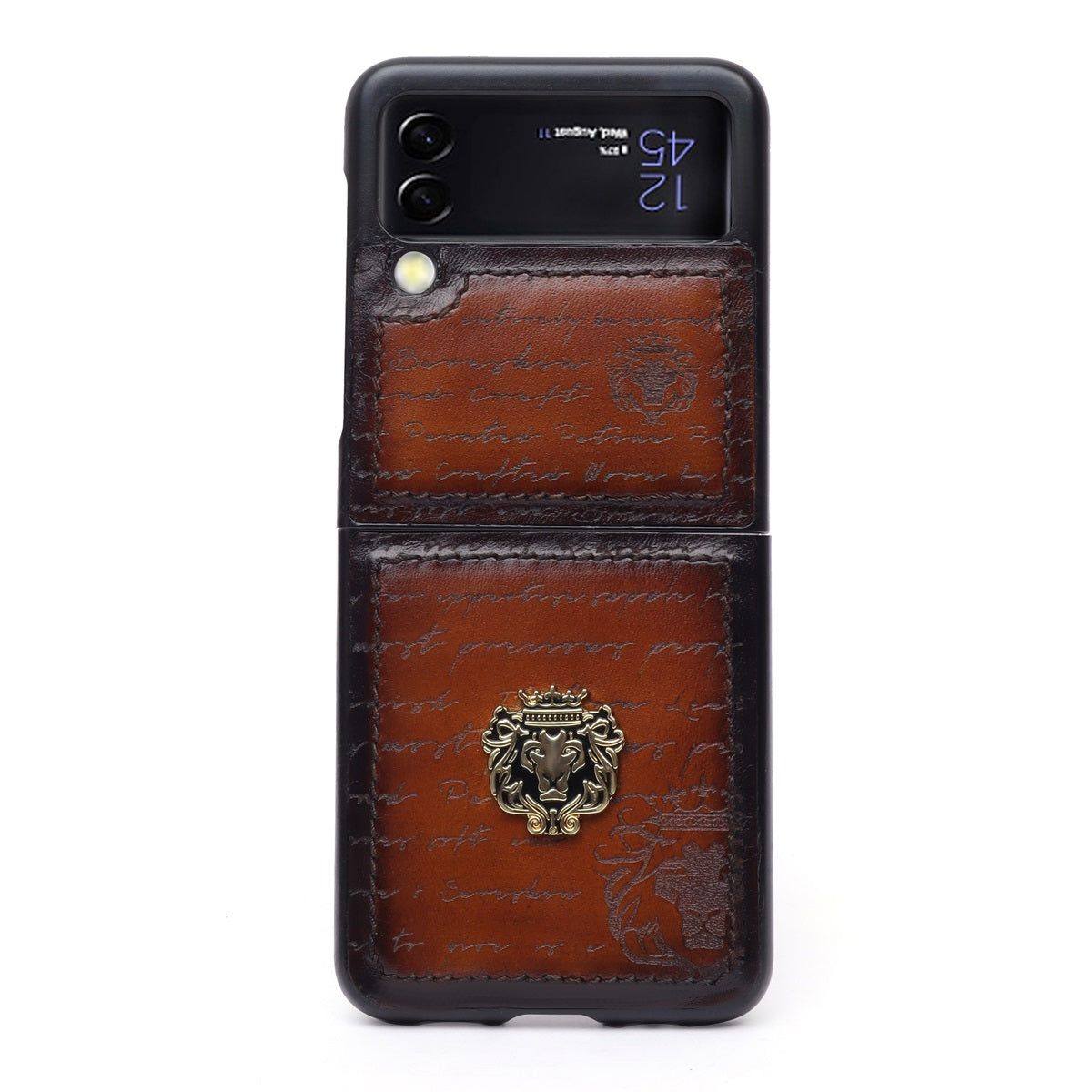 Samsung Galaxy Flip Series Mobile Cover Tan Darker Scritto LaserGenuine Leather by Brune & Bareskin-Flip2