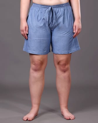 Denim Solid Shorts-L / Blue