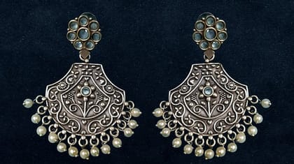 Bilasita Royal Heritage Chandbali Earrings | Oxidised Silver Finish with Floral Motifs | Ethnic Party Wear