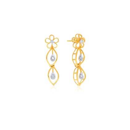 Senco Gold Floral Endear Diamond Drop Earrings (3.5 gram / 0.13 Ct / HI-SI / 14K Yellow Gold)