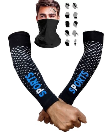 Combo of Unisex Motorcycle Riding Bandana and Cotton Sports Arm Sleeves (1 Black Bandana and 1 Arm Sleeves)