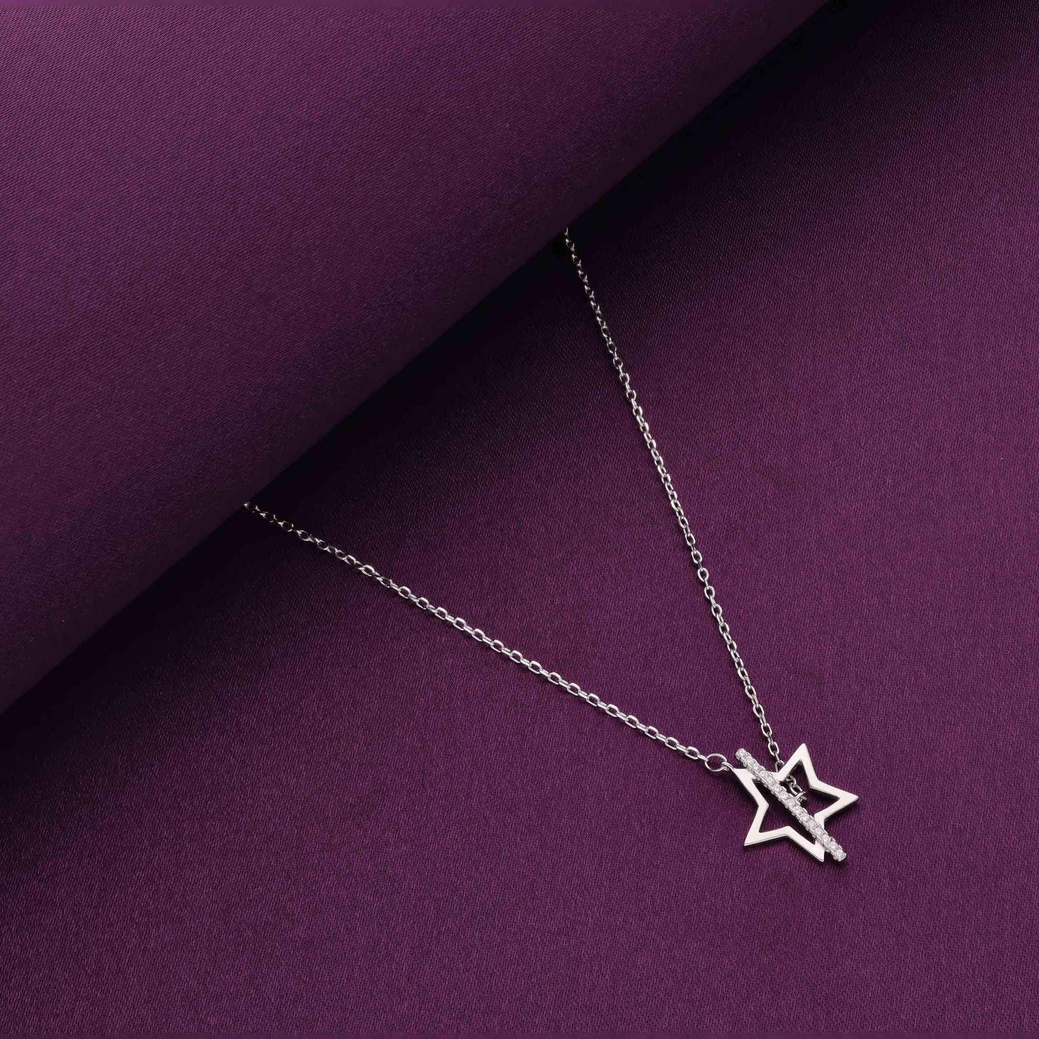 Shooting Star Casual Silver Necklace-White Stone / Silver