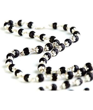Black Tulsi Beads Mala with Silver Caps - 32 Beads