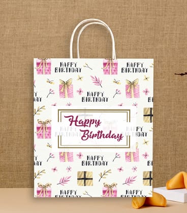 90 GSM Happy Birthday Printed Paper Gift Bags, Ideal for Birthday Return Gifts, Birthday Party, & Gifting on Special Occasions (Size: 11.4 x 9.4 x 4.7 inch) -  12