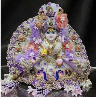 Lavender Designer Laddu Gopal Dress with Pagdi | Heavy Floral Thakur Ji Poshak with Tassels