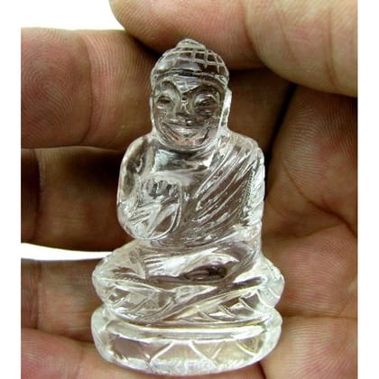 TOP CLEAR 183Ct Natural Crystal Quartz Carved Lord Buddha Statue Sculpture Art