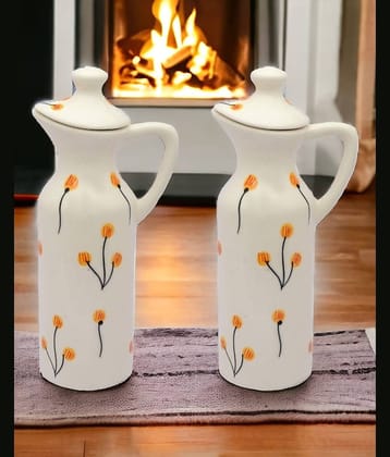 Malaikah Oil Dispenser Ceramic Off White Oil Container ( Set of 2 )