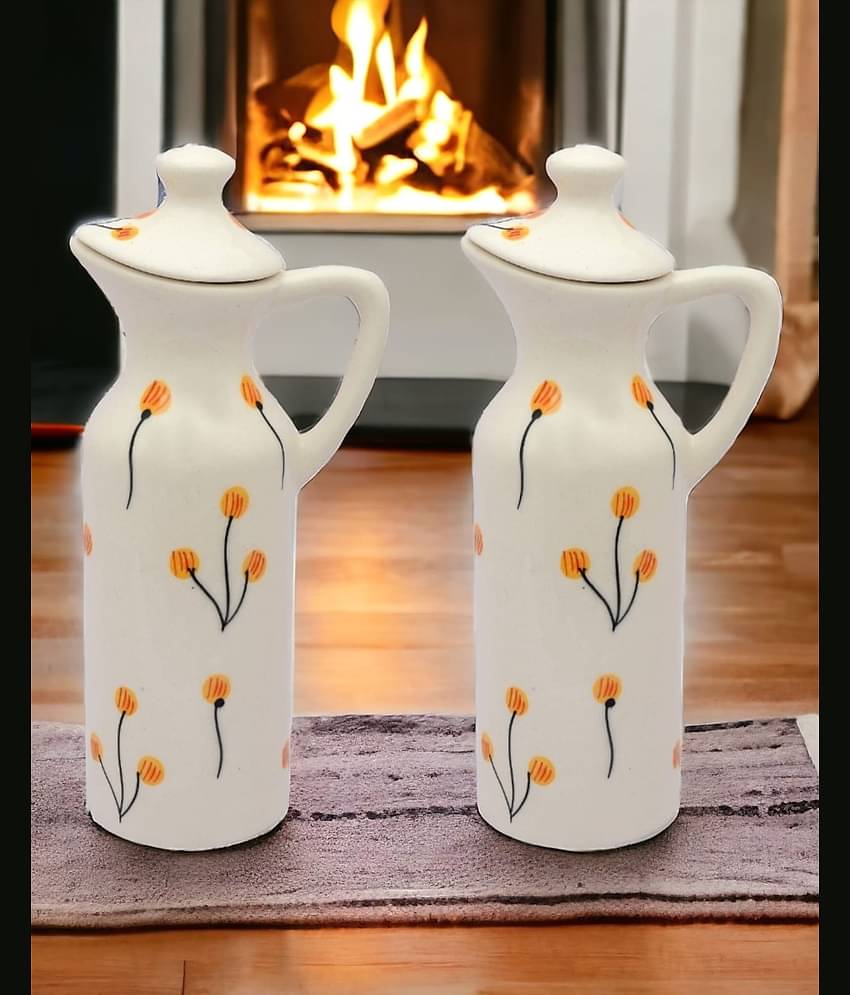 Malaikah Oil Dispenser Ceramic Off White Oil Container ( Set of 2 )