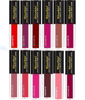 BLUSHIS Long Stay Multicolor Matte Lipstick (Pack of 12)