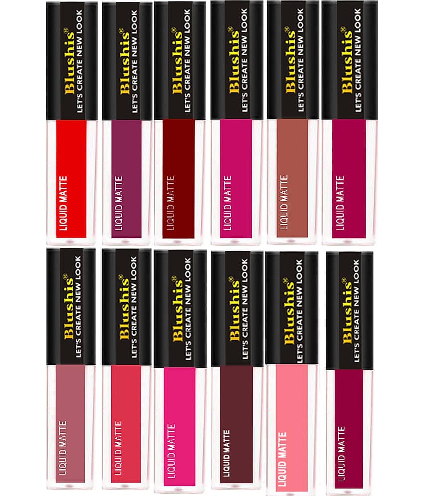 BLUSHIS Long Stay Multicolor Matte Lipstick (Pack of 12)