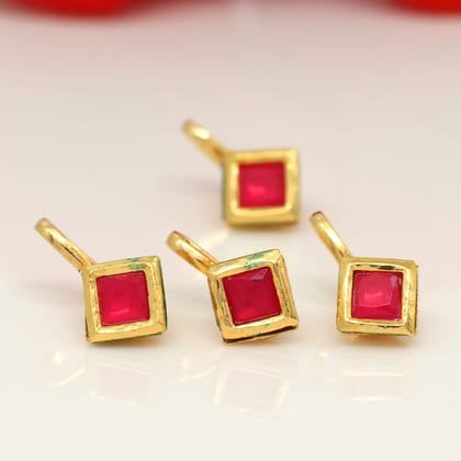 Rani Color Kundan Nose Pin Combo Of 4 Pieces (NSP182CMB)-Length: 1.60 CM x Width: 1.00 CM / Pink / Alloy With Good Quality Gold Plated