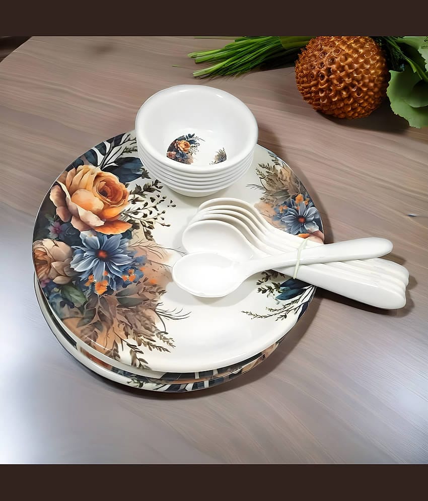 kitchrox Melamine Dinner Set Pack Of 18 Multicolor Melamine Dinner Set ( Pack of 18 )