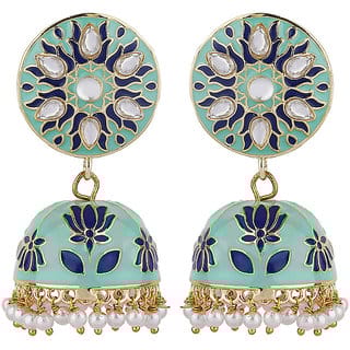 Lotus Jhumki Top Copper Material Drop Hook Earrings for Women's Fashion Jewelry Earrings for Girls  Women's Loop Blue