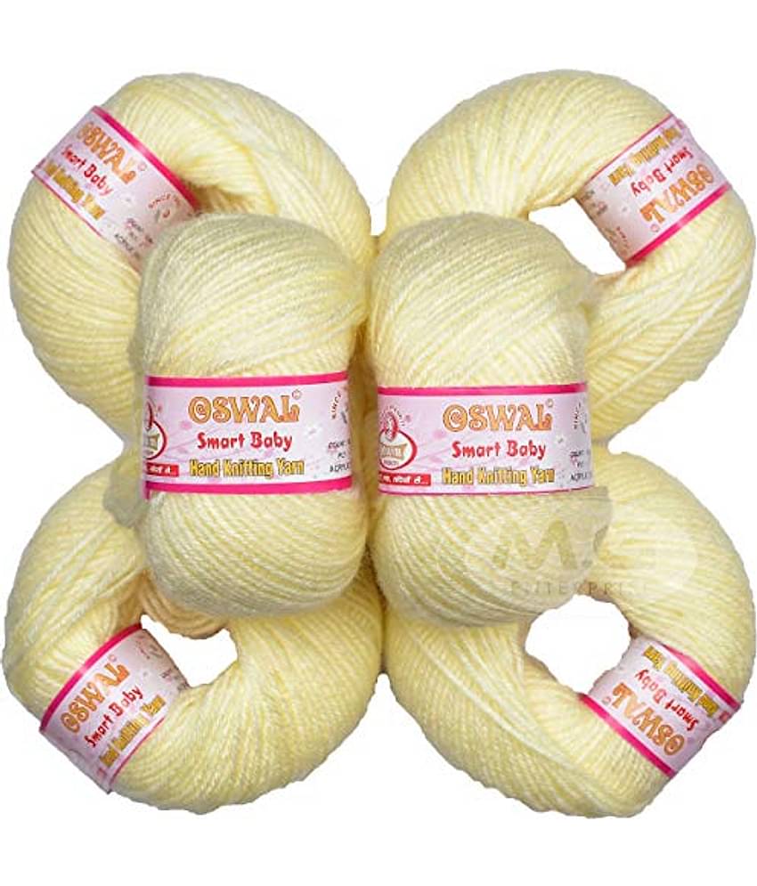 Oswal 100% Acrylic Wool Cream (6 pc) Smart Baby 4 ply Wool Ball Hand Knitting Wool/Art Craft Soft Fingering Crochet Hook Yarn, Needle Knitting Yarn Thread Dyed