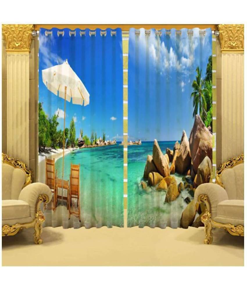 B7 CREATIONS Set of 2 Long Door Semi-Transparent Eyelet Polyester Curtains Multi Color