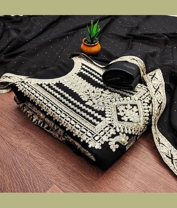 Rangtulika Ethnics Unstitched Georgette Embroidered Dress Material - Black ( Pack of 1 )