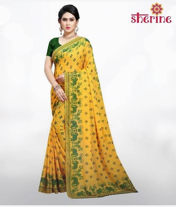 ANAND SAREES Georgette Saree With Unstitched Blouse Piece ( Yellow )