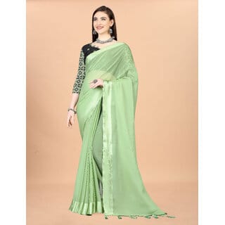Green Colour Chiffon Solid Printed Saree With Blouse Piece