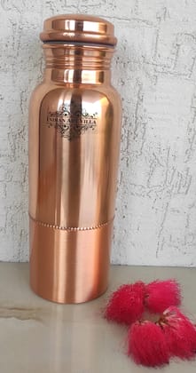 Indian Art Villa Copper Half Plain & Half Lacquer Design Bottle, Volume-750 ML-750Ml