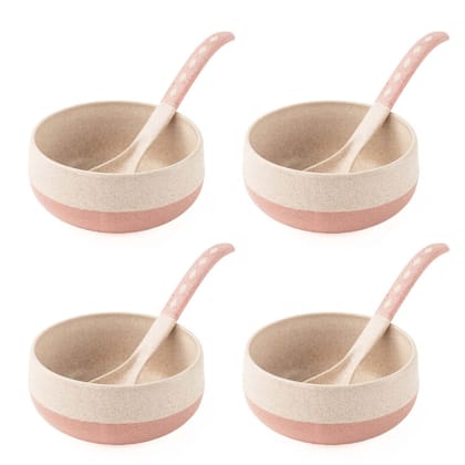 Rice husk And Bamboo Fiber Soup Bowls With Spoons-PLUSH PINK / 4