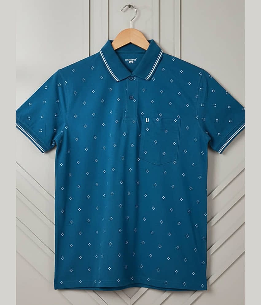 UNIBERRY Men Cotton Blend Regular Fit Printed Polo T Shirt ( Teal Blue )