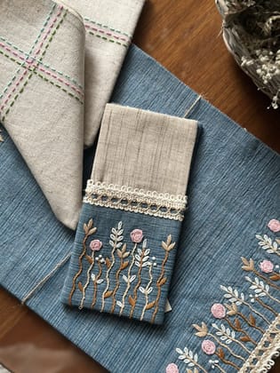 KRI India Bloom Sky of Flowers Cutlery Holders Set|Set of 4 | Sky Blue & Beige Brown  | 9x4.5 inches | Wash & Care | 100% Cotton | Handcrafted in India. 100% organic & natural.
